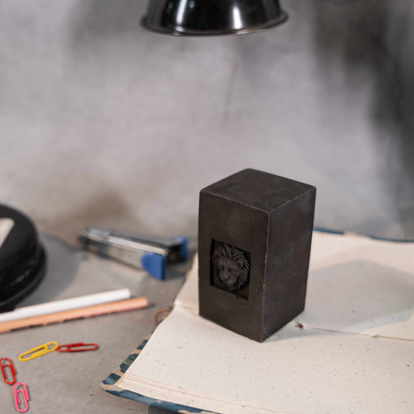 Big Cat-Dark Concrete-Lion-headed paper weight for your work desk, Contemporary Design- perfect for gifting to Leos