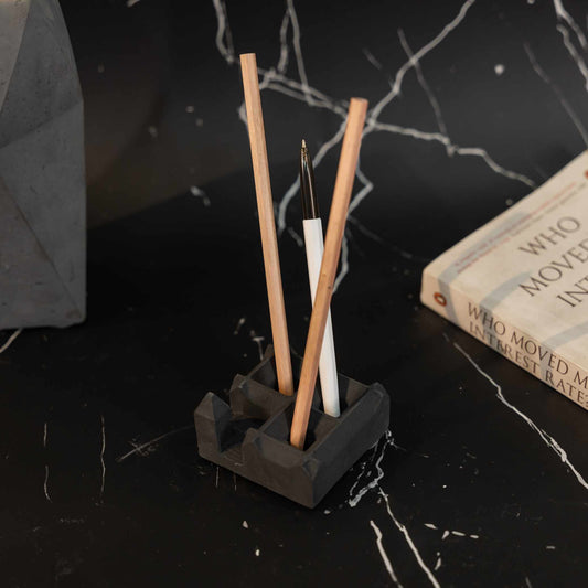 Squamid Dark Concrete - Table Top Decor from the house of Greyt- Square Shaped Holder with a unique design- can be used as a pen stand, toothbrush holder, makeup holder