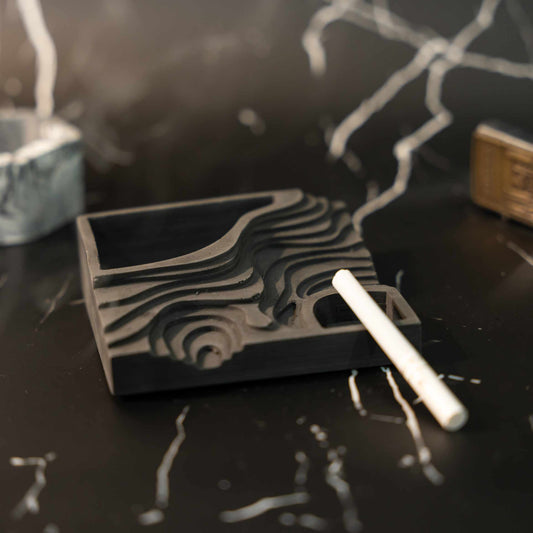 Topograph Dark Concrete Ashtray with a contoured design- contemporary and monochromatic appeal