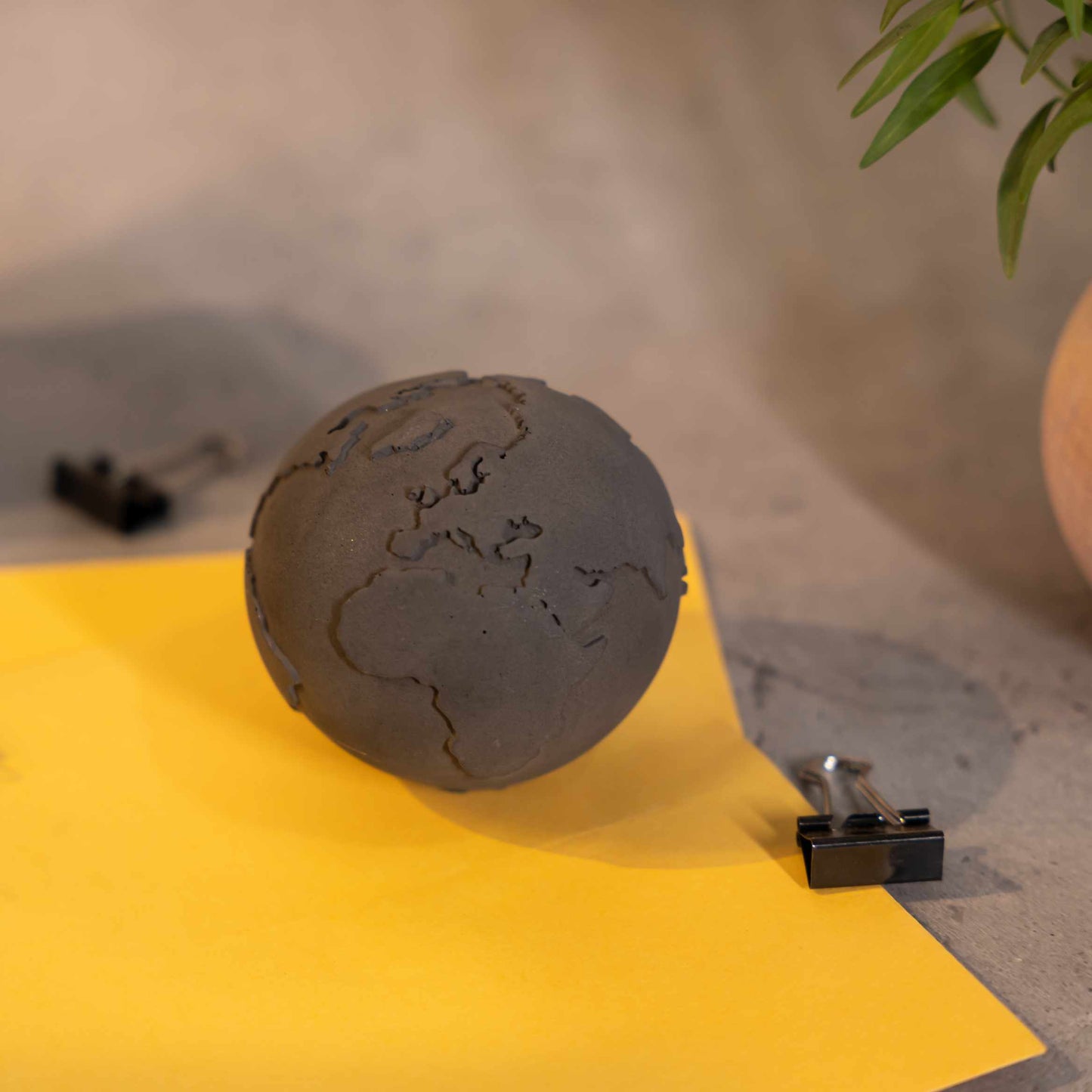 Greyt Globe-Dark Concrete-Monochromatic Globe for work desk- Desk essentials for home, office by Greyt