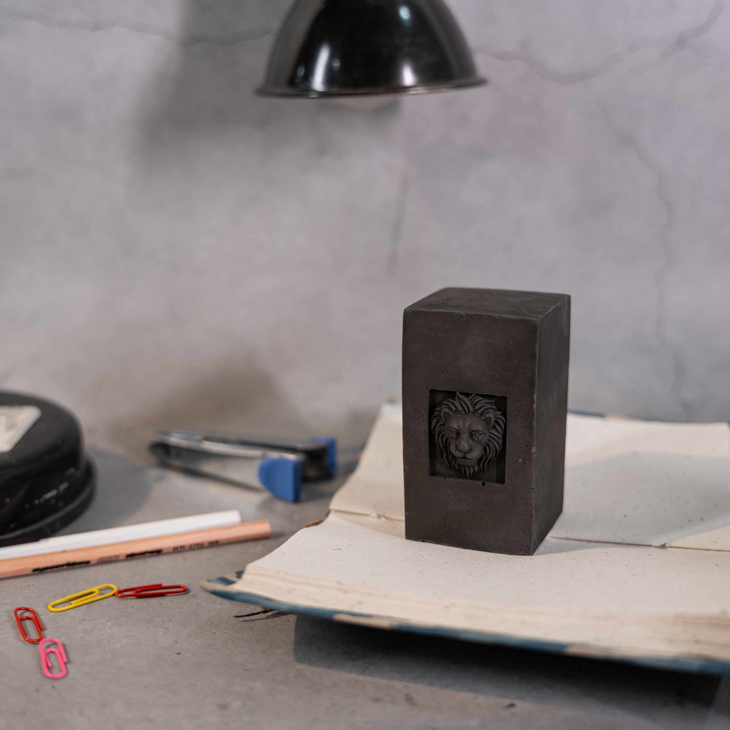 Big Cat-Dark Concrete-Lion-headed paper weight for your work desk, Contemporary Design- perfect for gifting to Leos