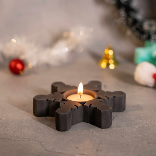 Starry Glow- Dark Concrete Geometric Snowflake tealight Candle Holder