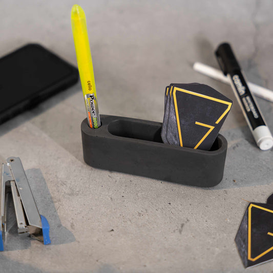 Penard Holder- Dark Concrete Pen and Business Card Stand- Desk Essentials by Greyt
