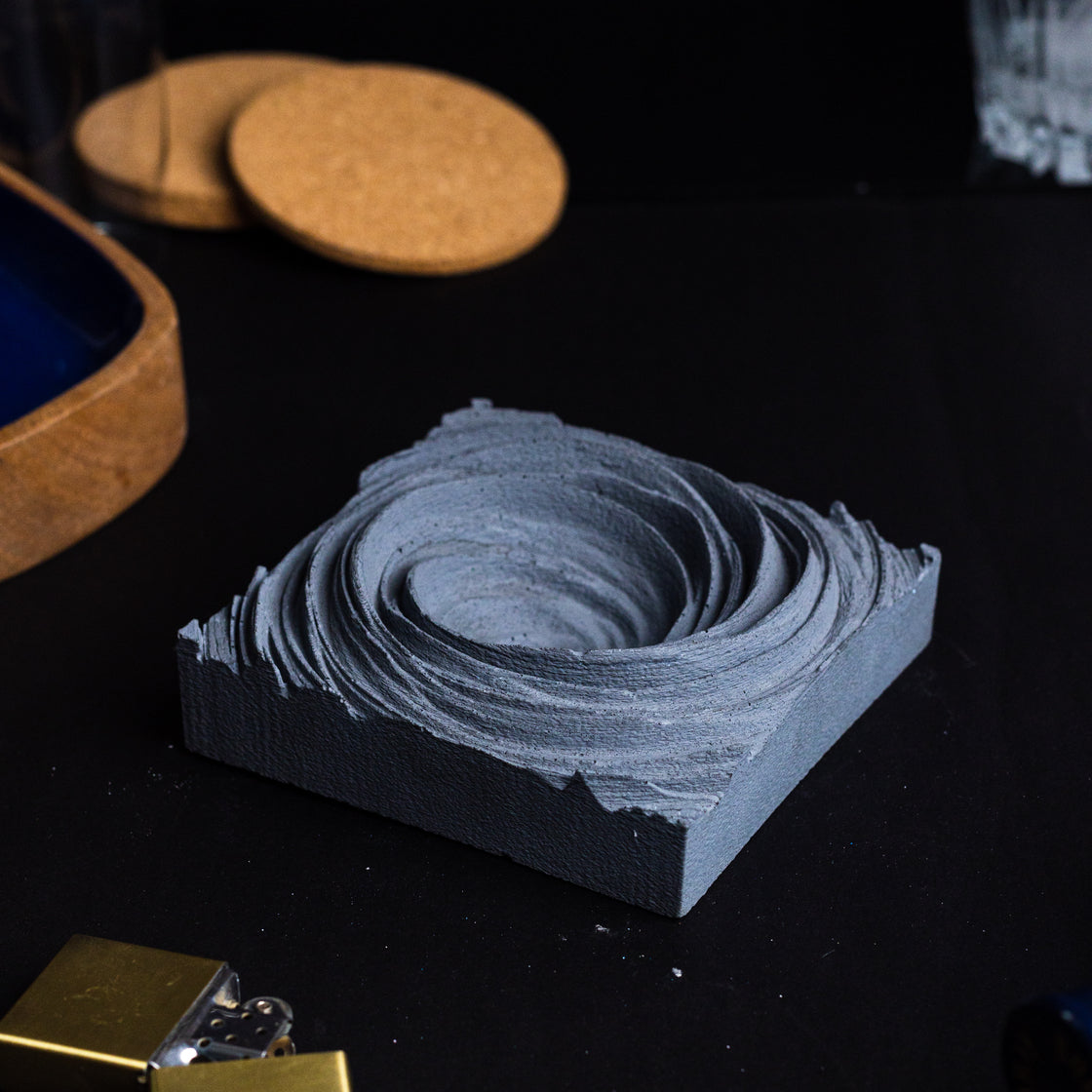 New Cyclone Orchid Marble - Spiral Design ashtray resting on a square base- contemporary design ashtray