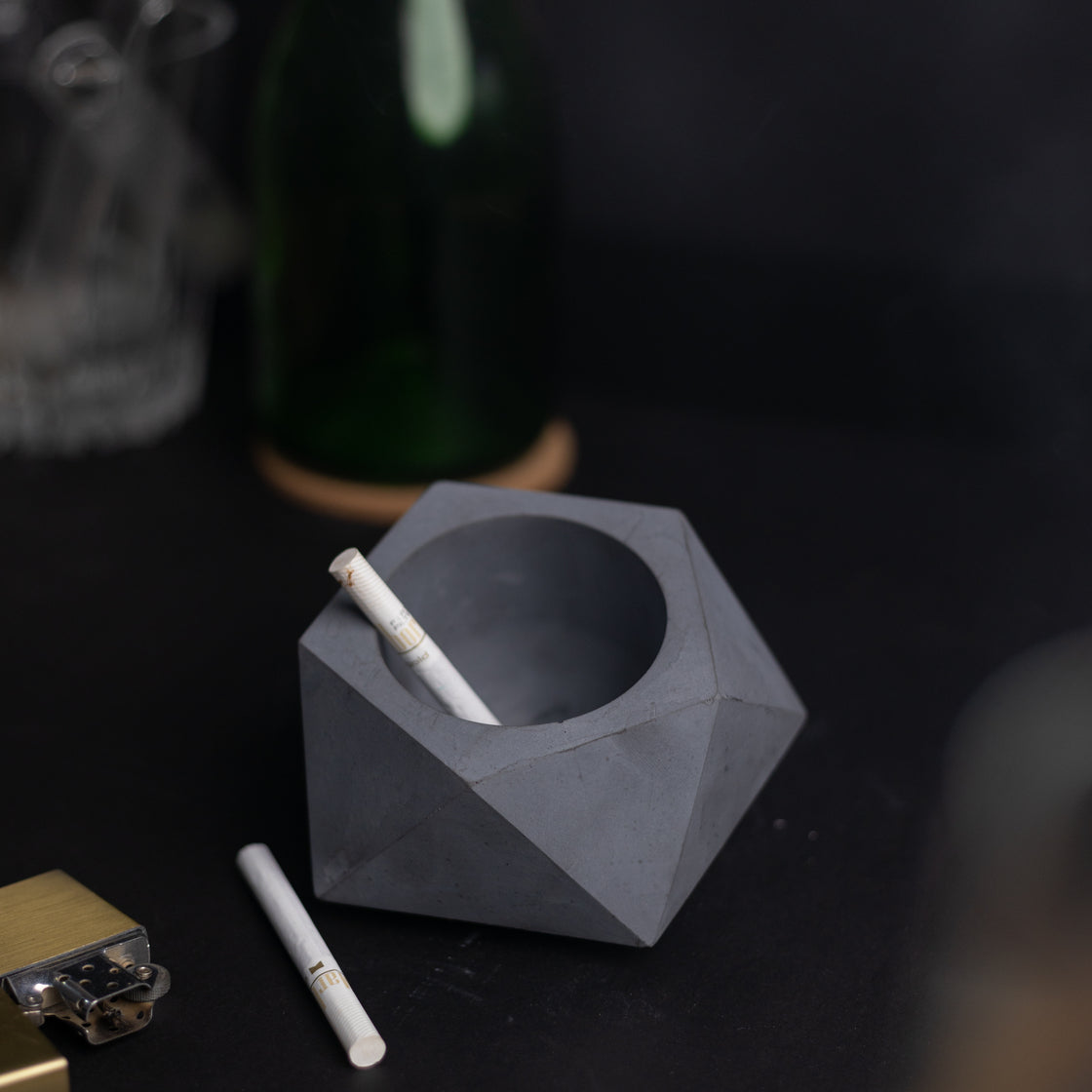 Pentrose Dark Concrete- Geometric pattern ashtray and indoor and outdoor planter with drainage for home decor, gifting
