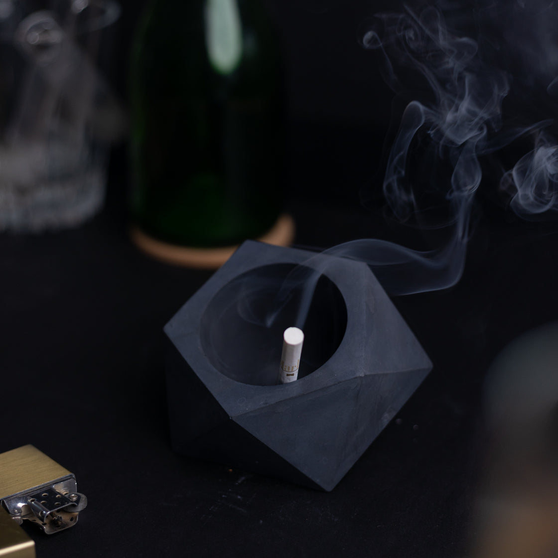 Pentrose Dark Concrete- Geometric pattern ashtray and indoor and outdoor planter with drainage for home decor, gifting