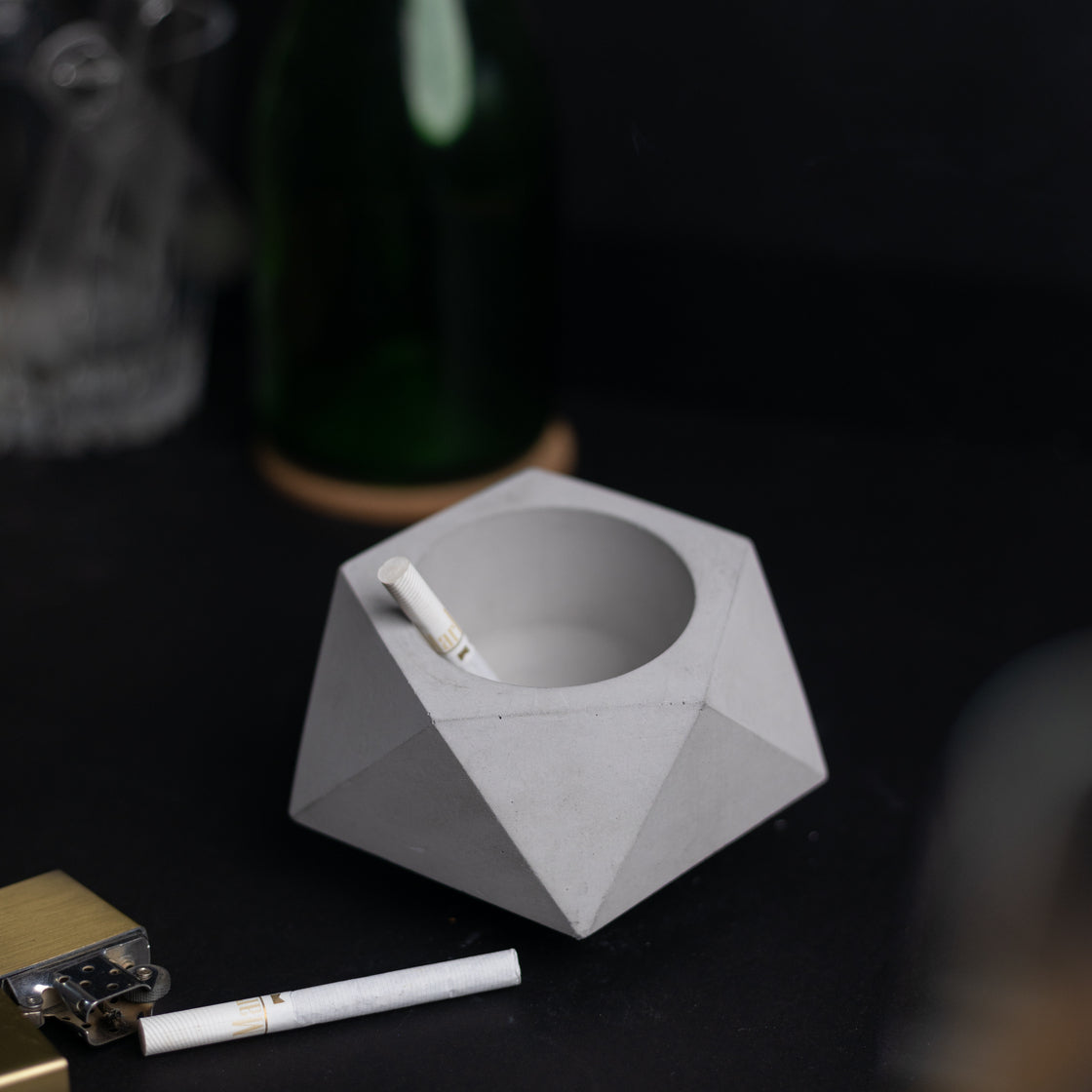 Pentrose Dark Concrete- Geometric pattern ashtray and indoor and outdoor planter with drainage for home decor, gifting