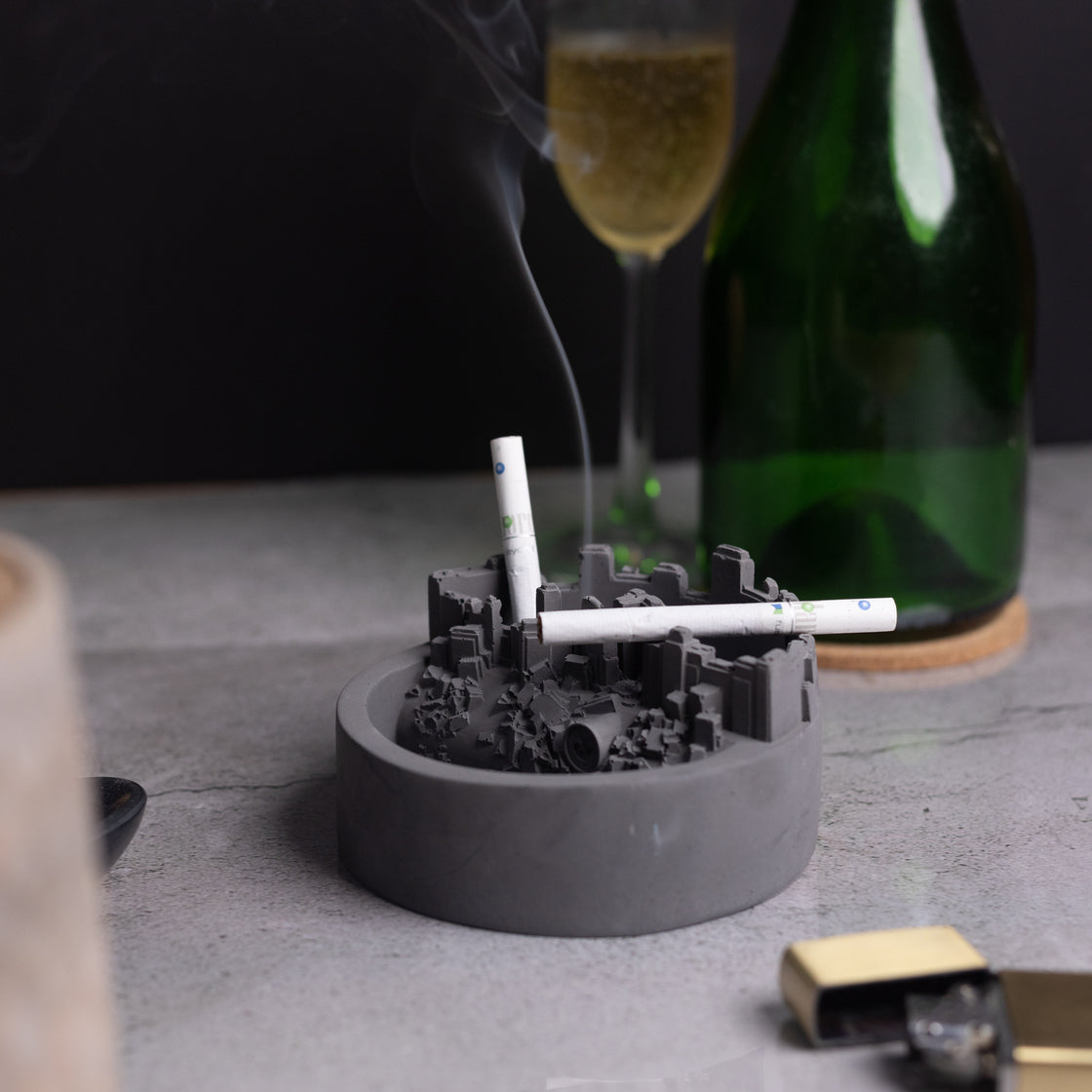 Necropolis Dark Concrete Contemporary design monochromatic Ashtray for your living room, drawing room, bedroom