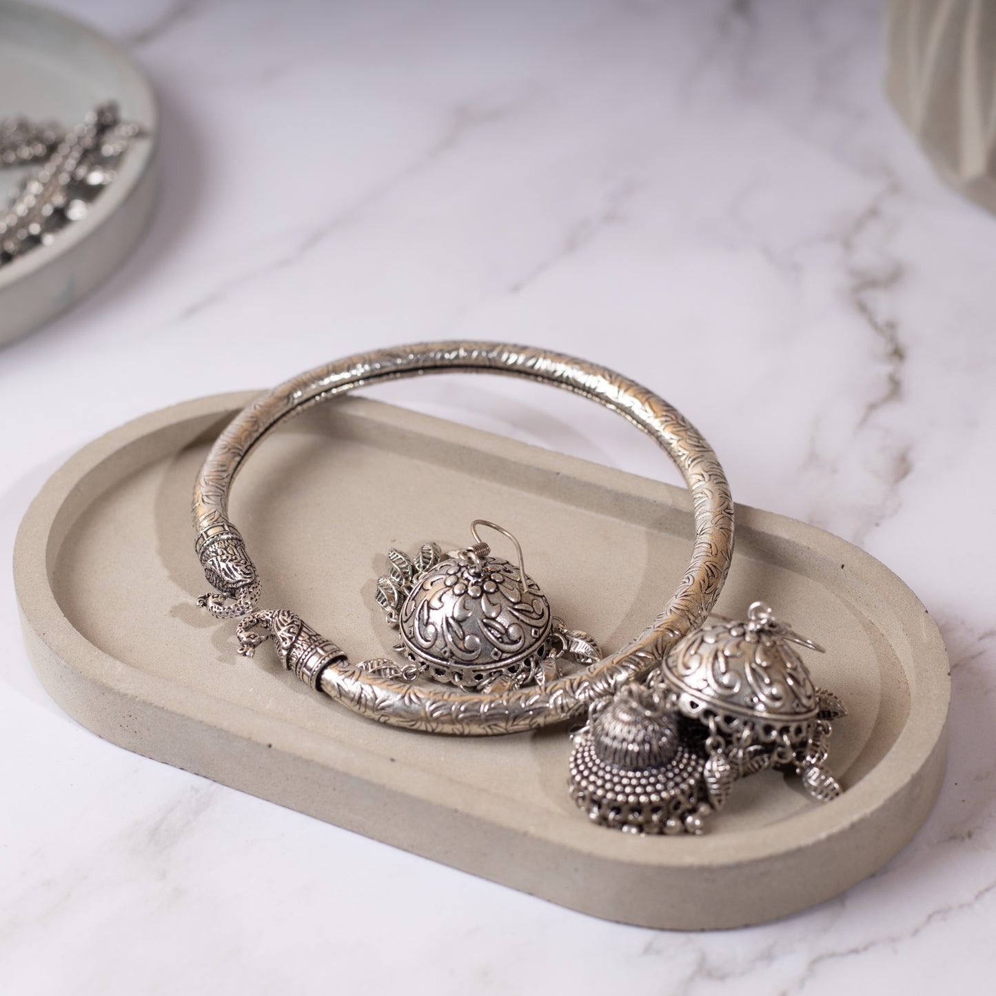 Oval Tray Cement Finish - Concrete trinket tray for jewellery or tray for multiple planters