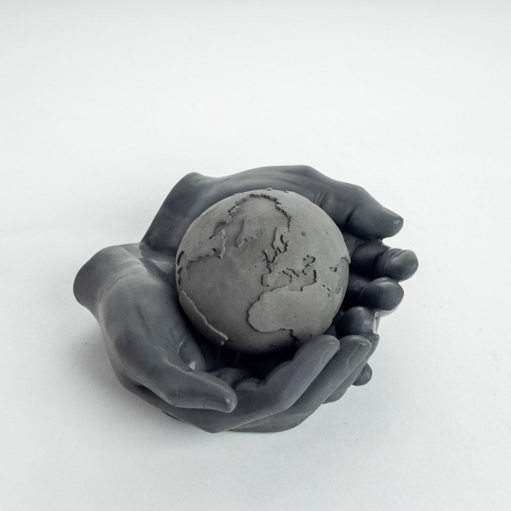 Hands Holding Earth Monochromatic Concrete Giftable