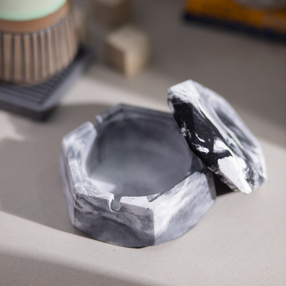 Hextray Dark Concrete - Hexagonal Geometric Ashtray for Indoor, Outdoor, Car, Office or Home Decor