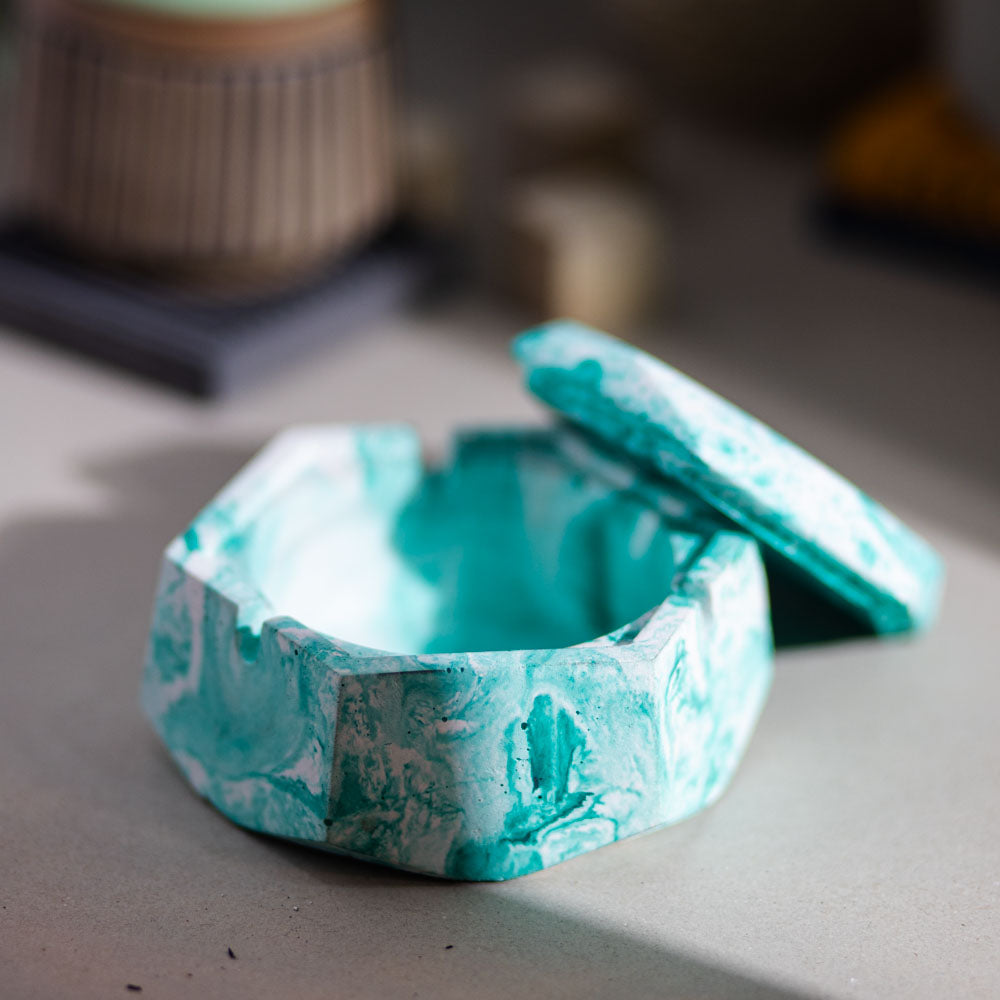 Hextray Mint marble - Hexagonal Geometric Ashtray for Indoor, Outdoor, Car, Office or Home Decor