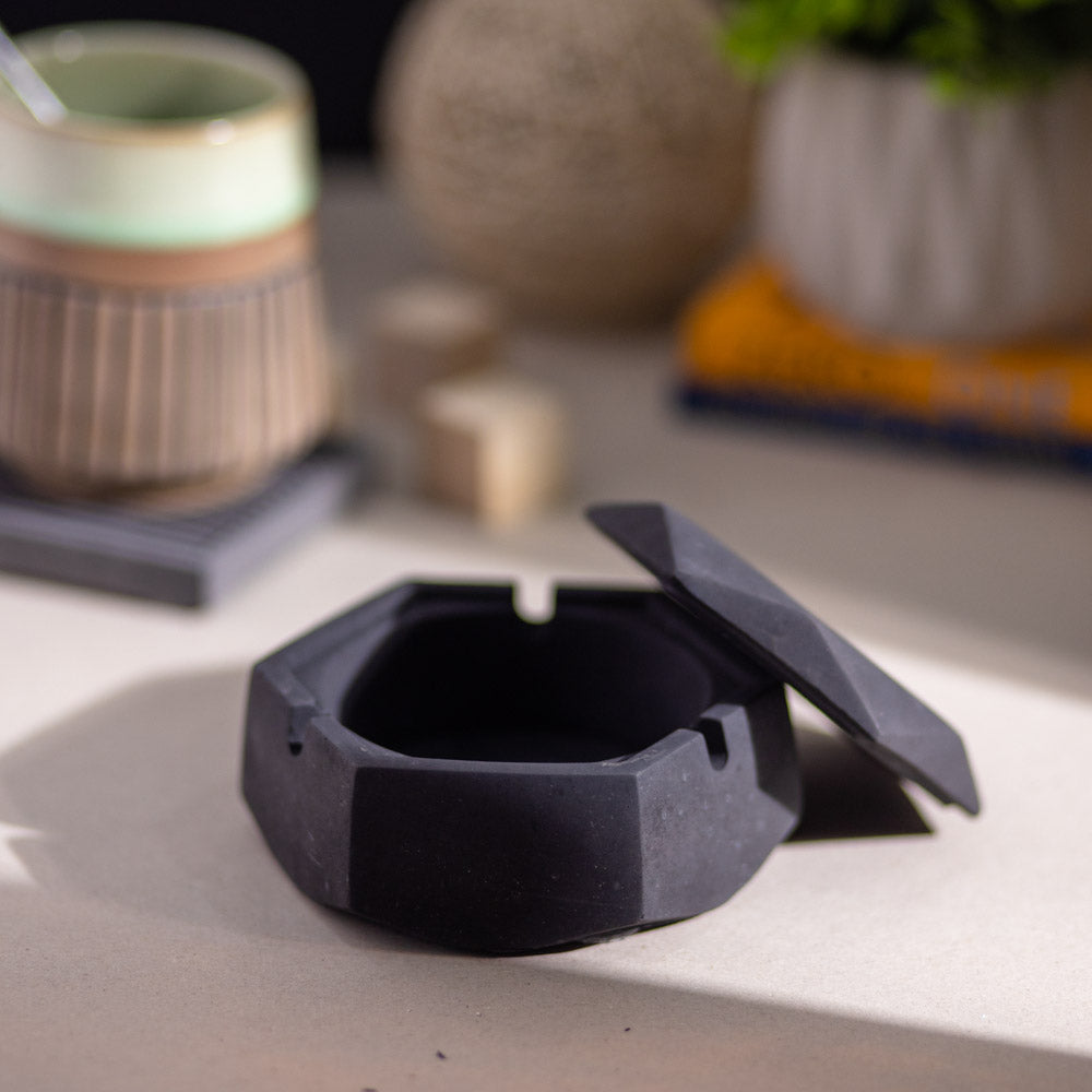 Hextray Dark Concrete - Hexagonal Geometric Ashtray for Indoor, Outdoor, Car, Office or Home Decor