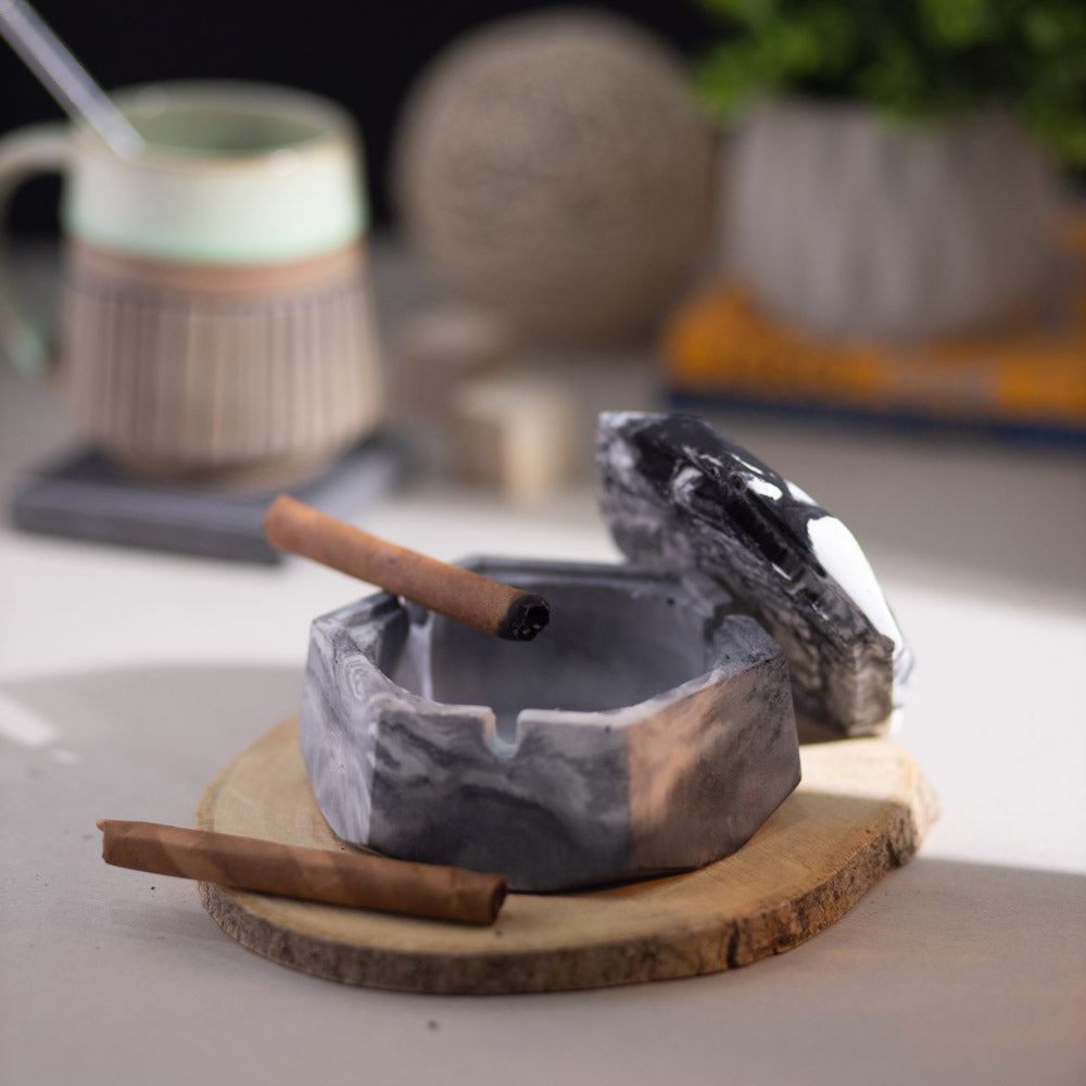 Hextray Dark Concrete - Hexagonal Geometric Ashtray for Indoor, Outdoor, Car, Office or Home Decor