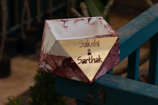 Customised Gift Trisq Planter with laser cut text on Acrylic Sheet for Birthday, Wedding, Anniversary, Retirement or Baby Naming Ceremony.