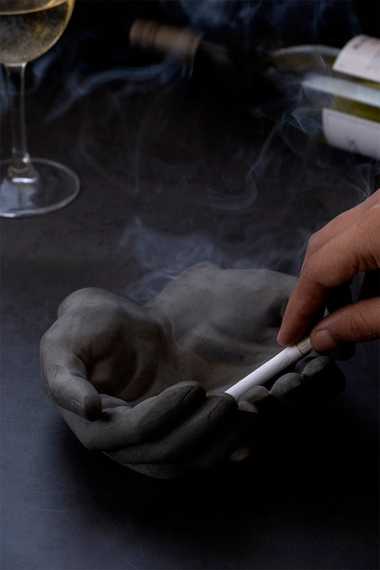 Docile Ashtray Dark Concrete - Real Human Hand Sculpture for Office & Home