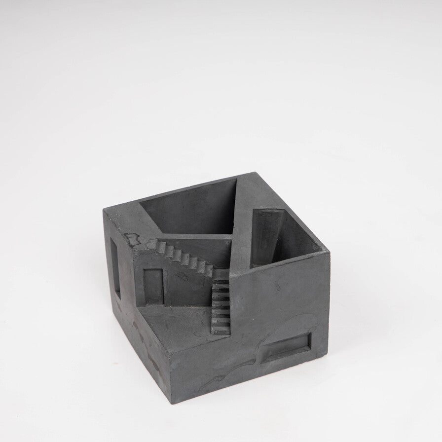Croode- Dark Concrete Building shaped holder with two spacious compartments- desk organizer, stationery holder, toothbrush stand