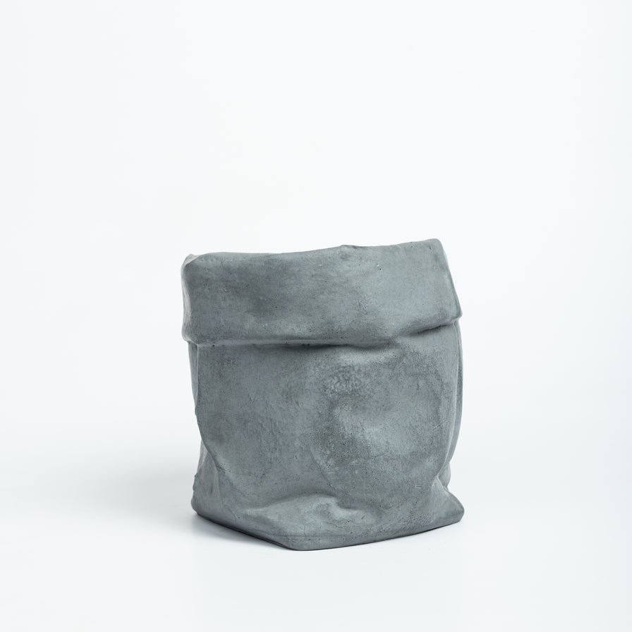 Burlap- Dark Concrete Burlap Sack-inspired planter for both indoor and outdoor plants.