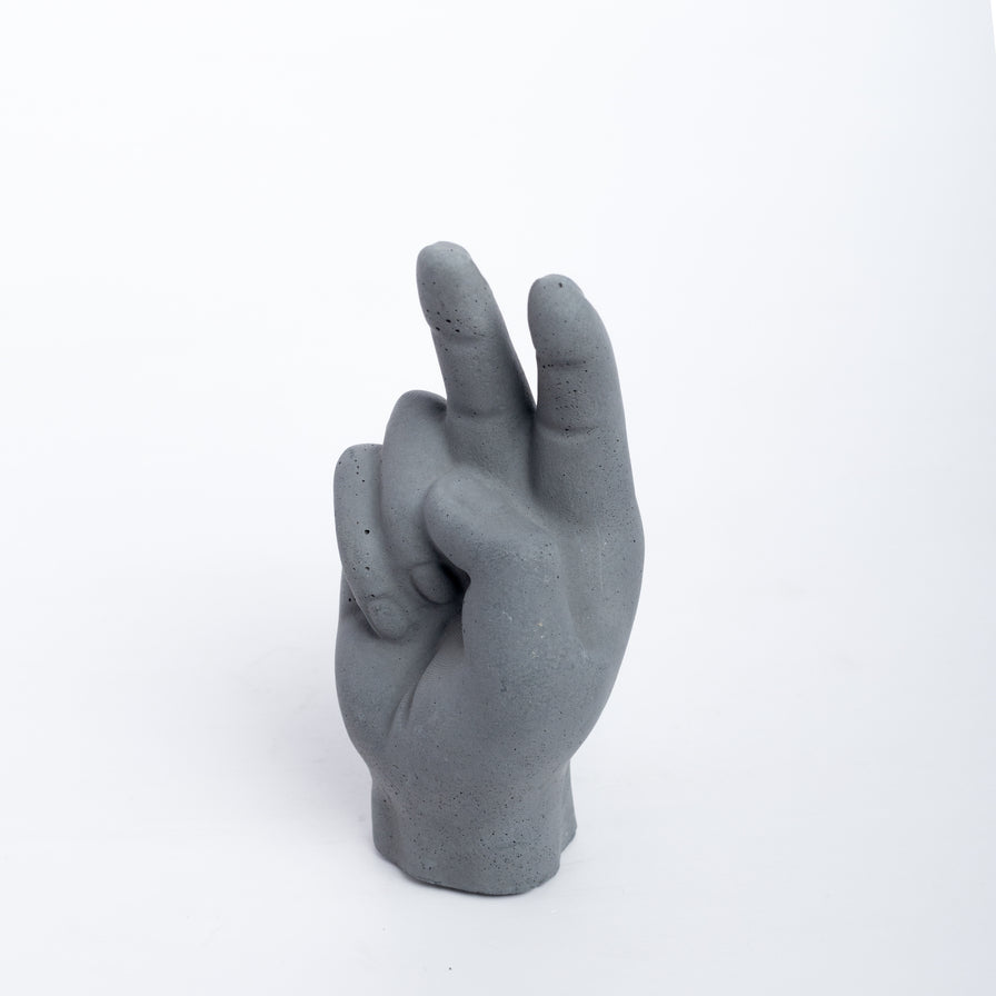Peace-out- Dark Concrete V sign Hand-shaped Decor for your work desk, study table, office.
