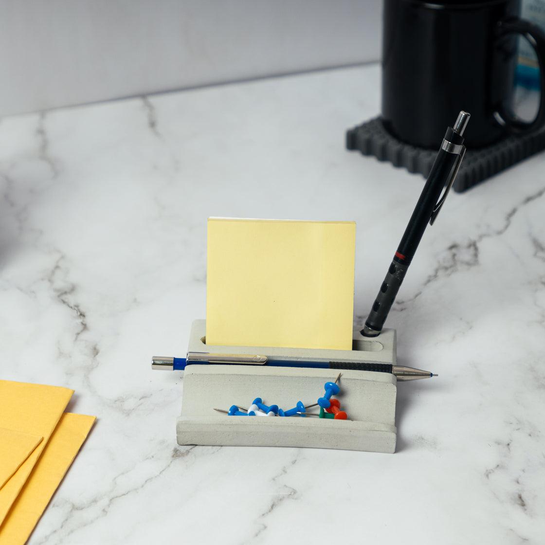 Pentrough-Cement Finish-Contemporary design stationery holder- desk supplies with multiple compartments