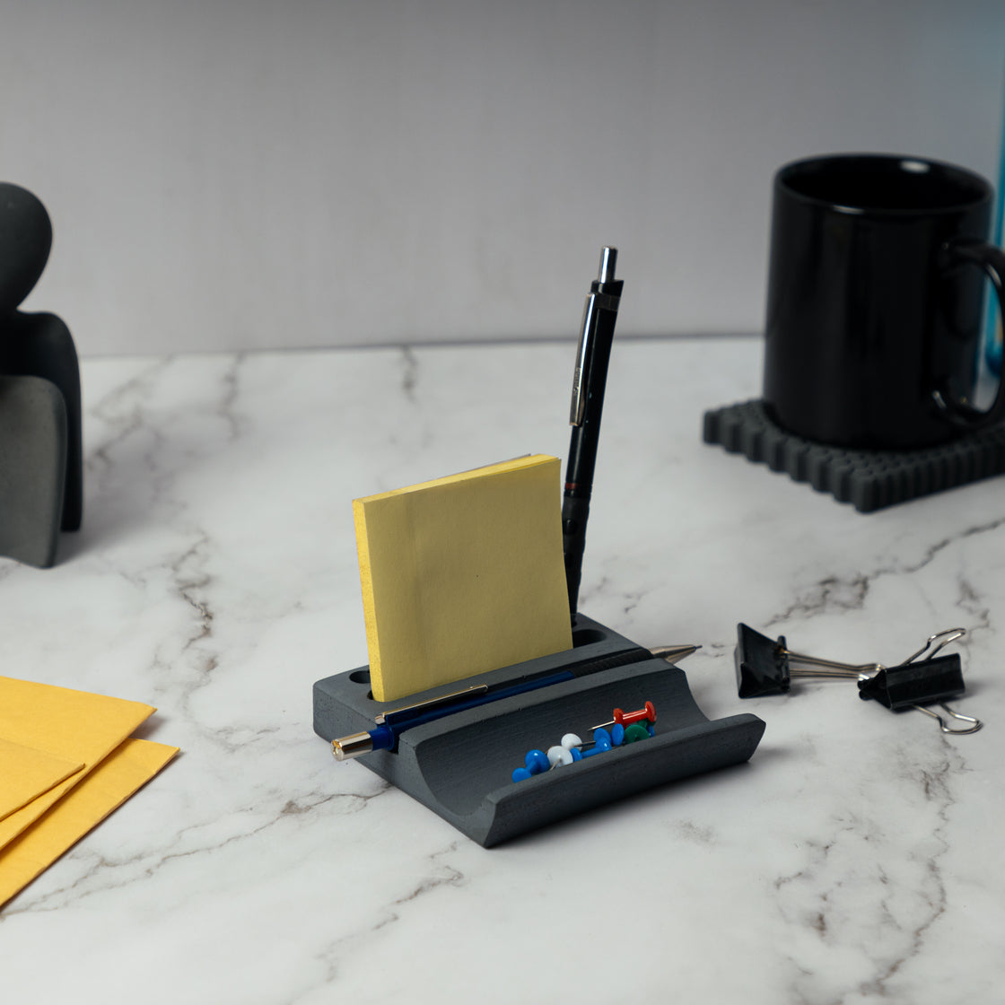Pentrough-Dark Concrete-Contemporary design stationery holder- desk supplies with multiple compartments