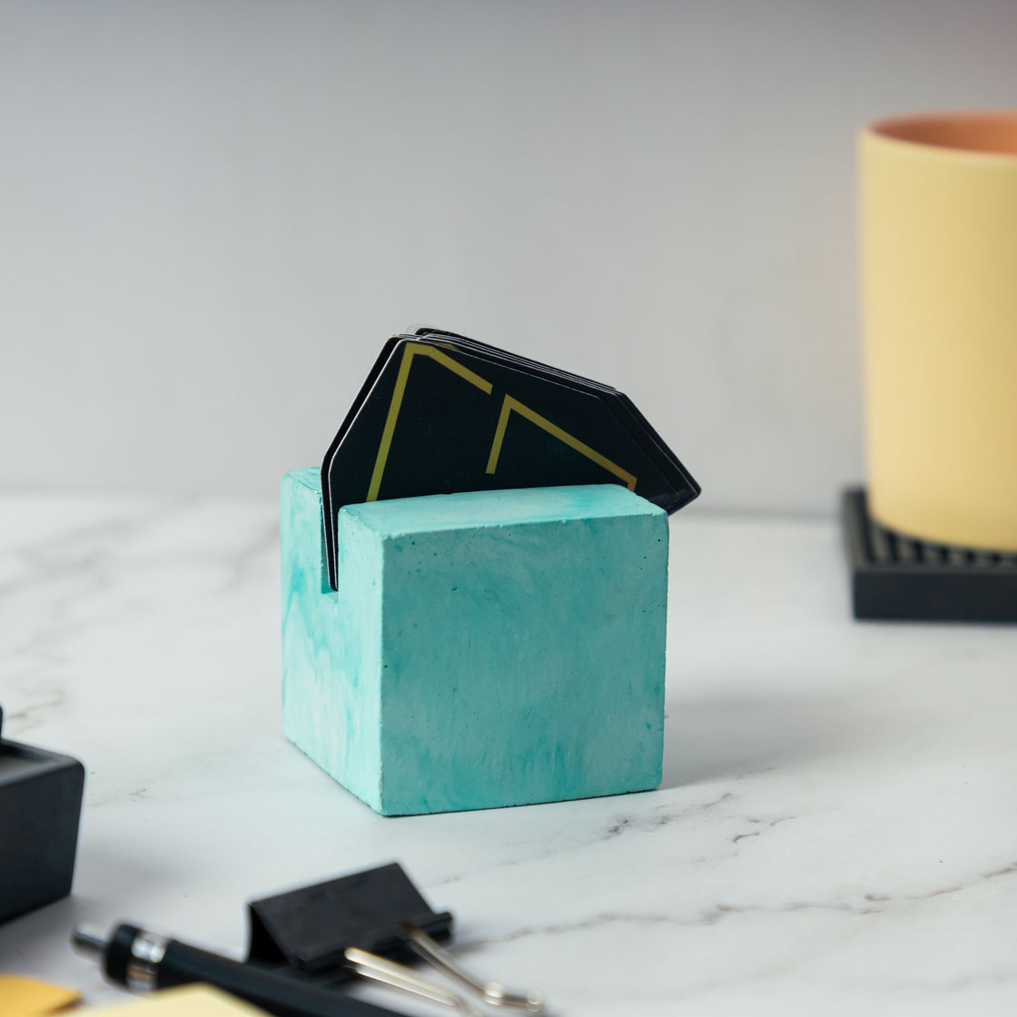 UCardo-Cement finish-Contemporary Business Card Stand for Work Desk