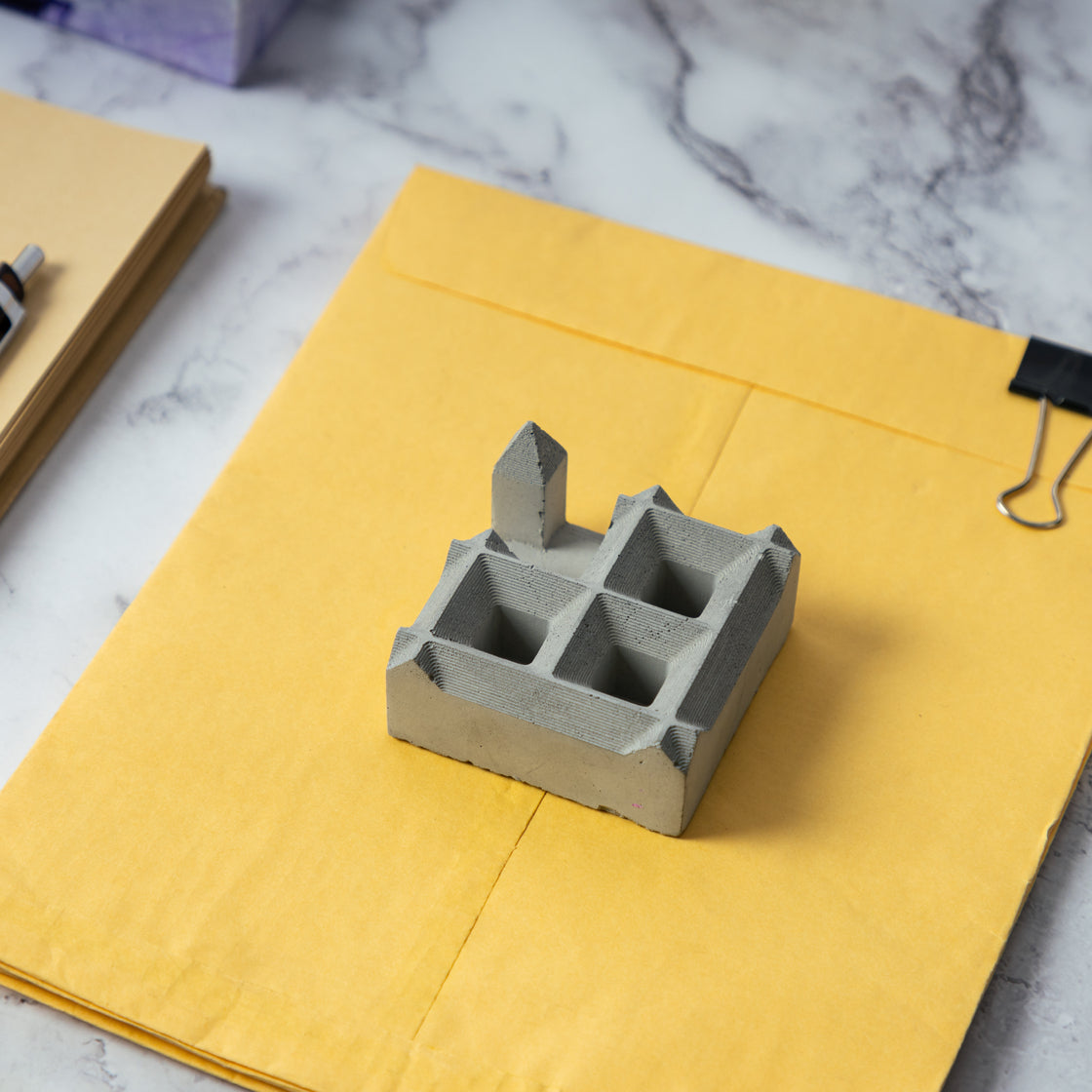 Squamid Cement Finish - Table Top Decor from the house of Greyt- Square Shaped Holder with a unique design- can be used as a pen stand, toothbrush holder, makeup holder