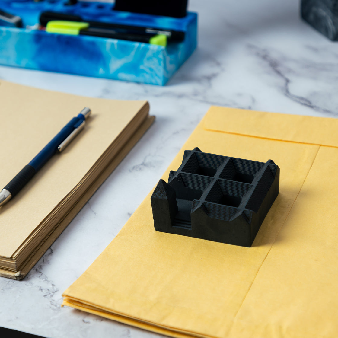 Squamid-Black-TableTop Decor from the house of Greyt- Square Shaped Holder with a unique design- can be used as a pen stand, toothbrush holder, makeup holder