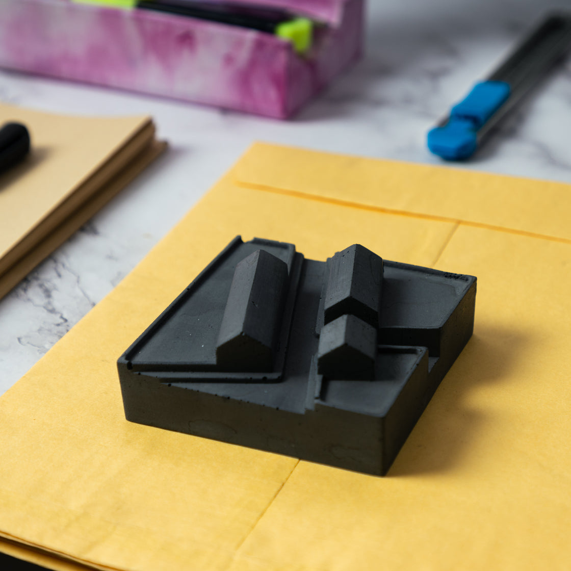 Hamlet-Dark concrete-Contemporary Design Monochromatic Paperweight- Desk Essentials from the house of Greyt