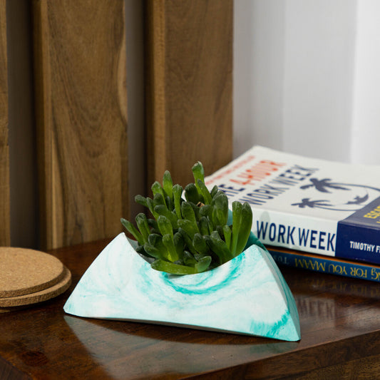 Tricle-Mint Marble-Circular Triangle Shaped Planter