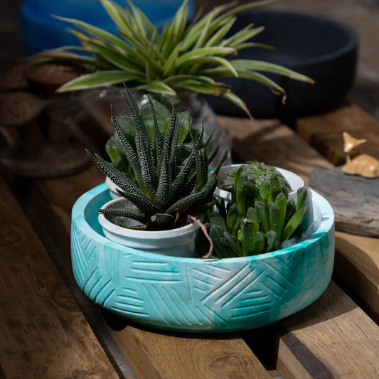 Oblik-Mint Marble-Zigzag Patterned Fruit Bowl and Plant Bowl