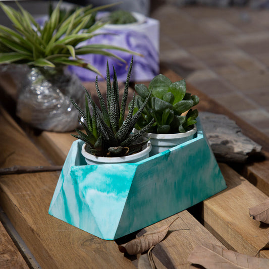 Trapez-Mint Marble-Irregular hexagon-shaped Faceted planter