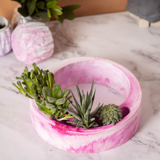 Halo-Candy Marble-Circular, Moon Shaped Succulent Planter for beautifying your garden spaces