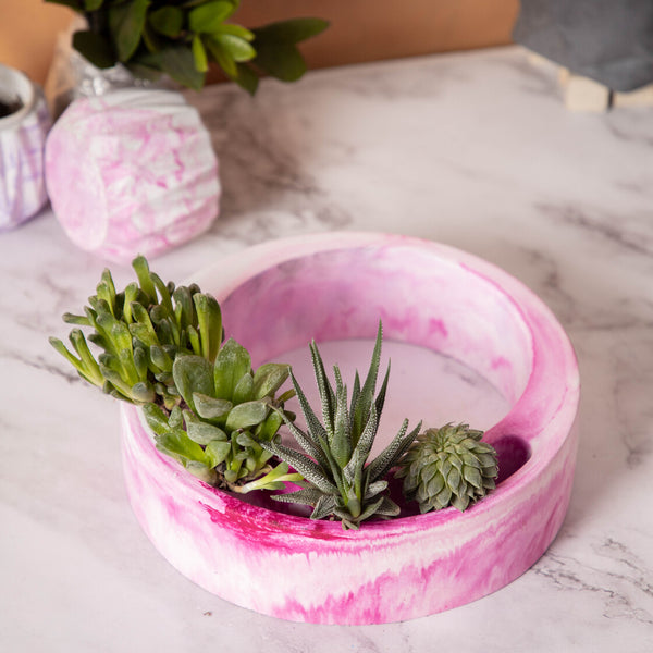 Halo-Candy Marble-Circular, Moon Shaped Succulent Planter for beautifying your garden spaces