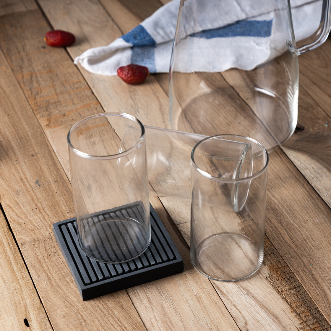Squaline- Set of 6 Coasters-Dark Concrete-Buy home decor items online- Contemporary design coasters with a square outline and an array of lines.