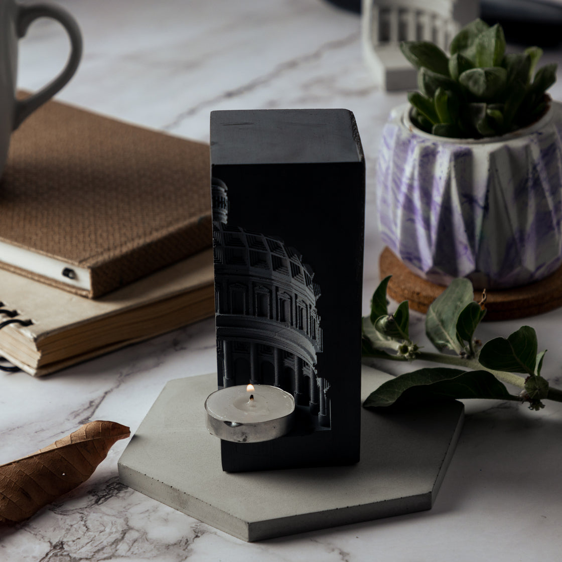 Pantheon-Black- Dome shaped Tea light candle Holder Or Multipurpose Bookend