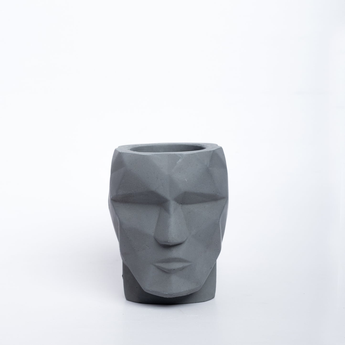 Skull-n-vogue- Dark Concrete Head shaped pot, ideal for both indoor and outdoor plants, contemporary faceted design