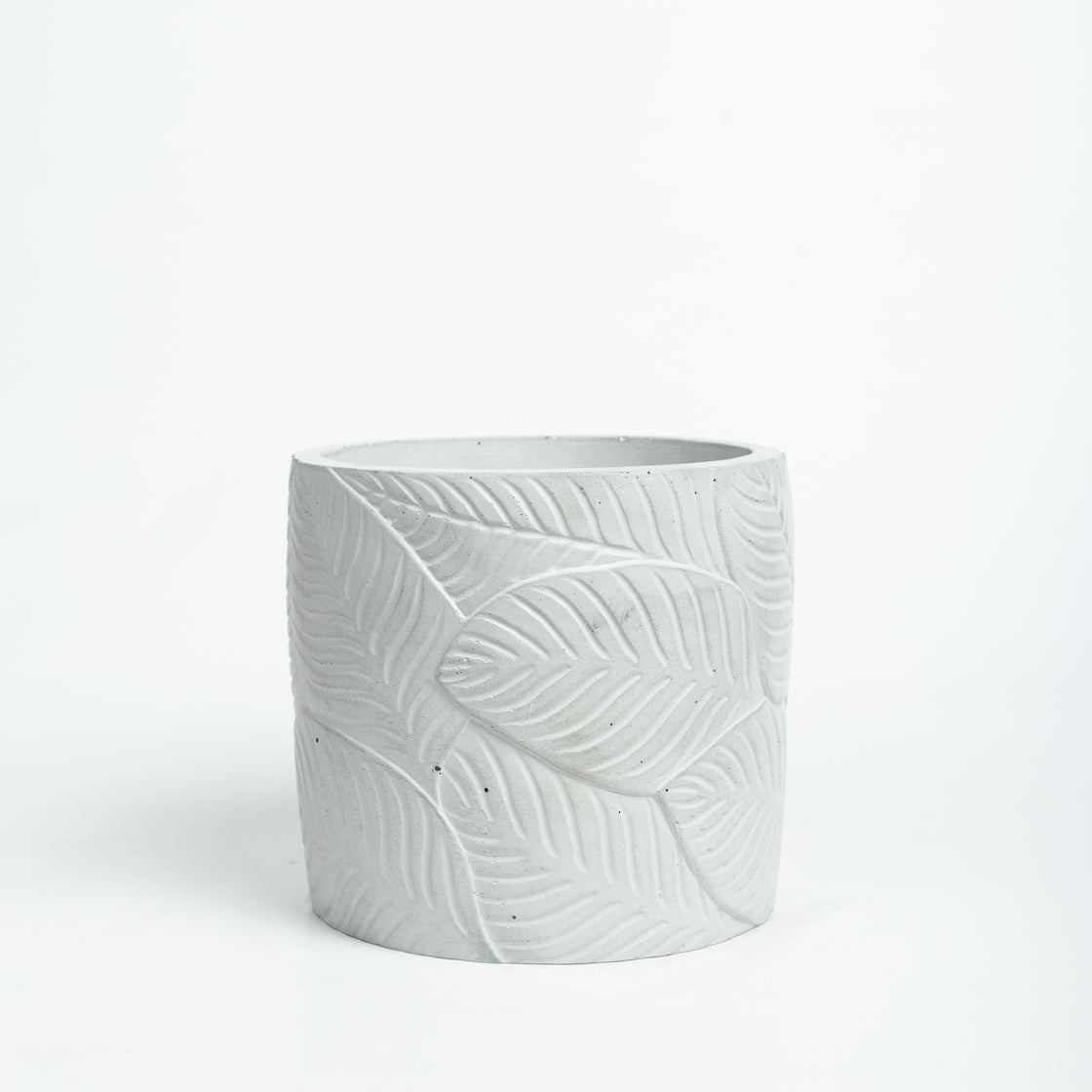 Frond-Cement finish-Leaf Imprint Planter, features an Embossed Leaves texture