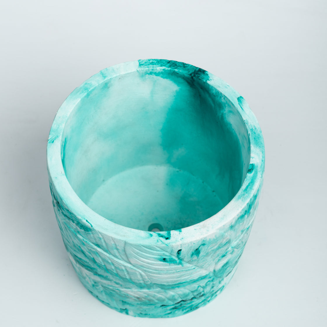 Frond-Mint Marble-Leaf Imprint Planter, features an Embossed Leaves texture