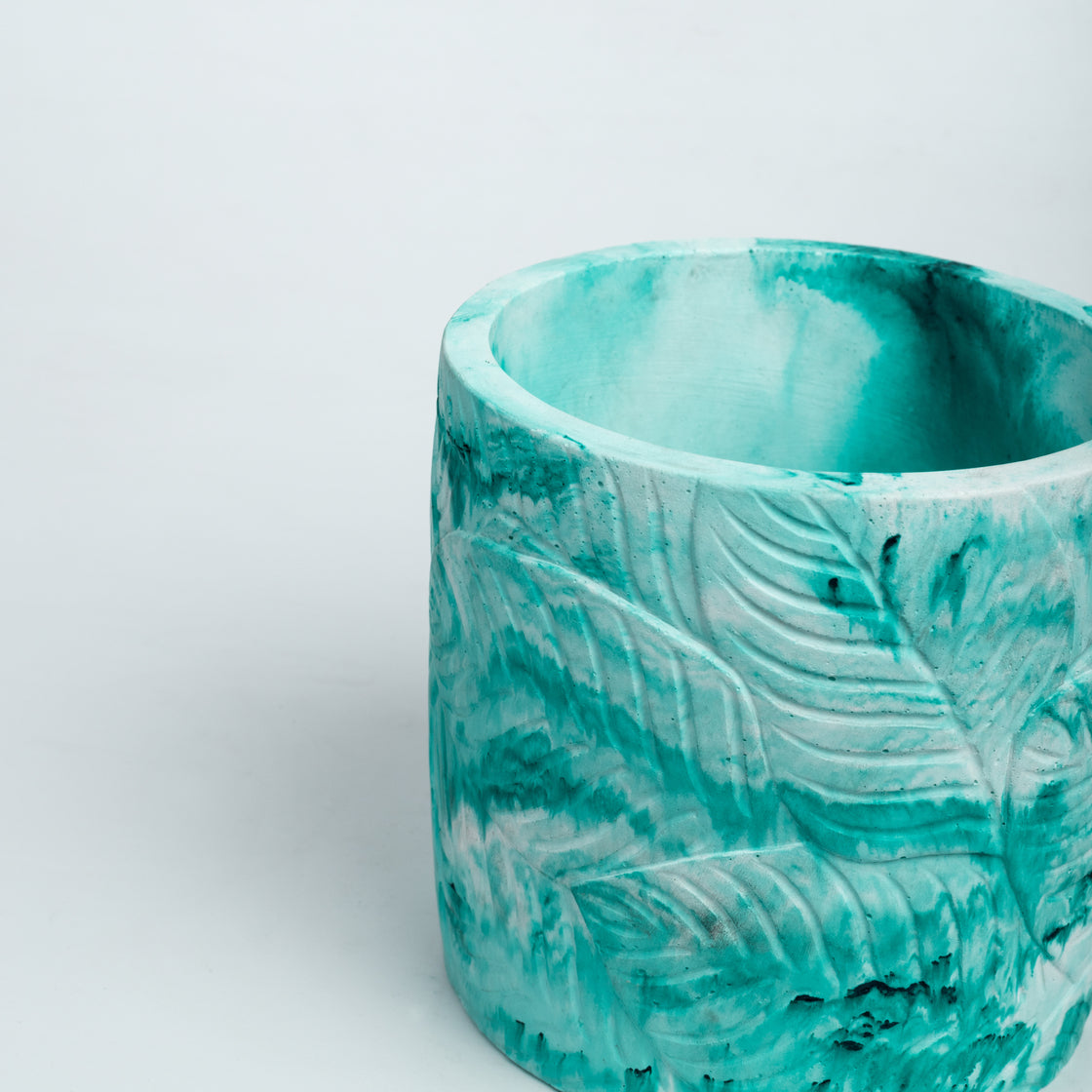 Frond-Mint Marble-Leaf Imprint Planter, features an Embossed Leaves texture