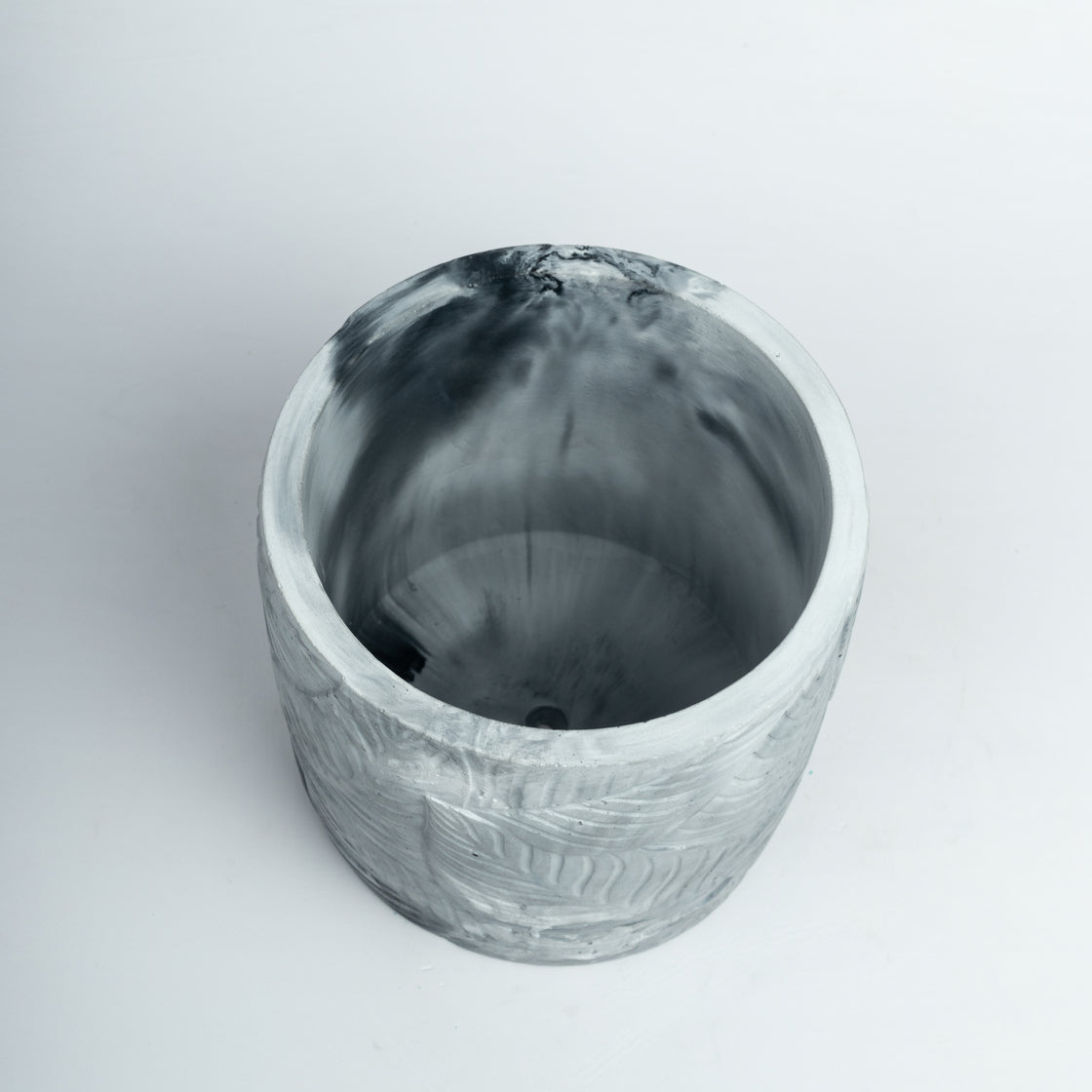 Frond-Nero Marble-Leaf Imprint Planter, features an Embossed Leaves texture