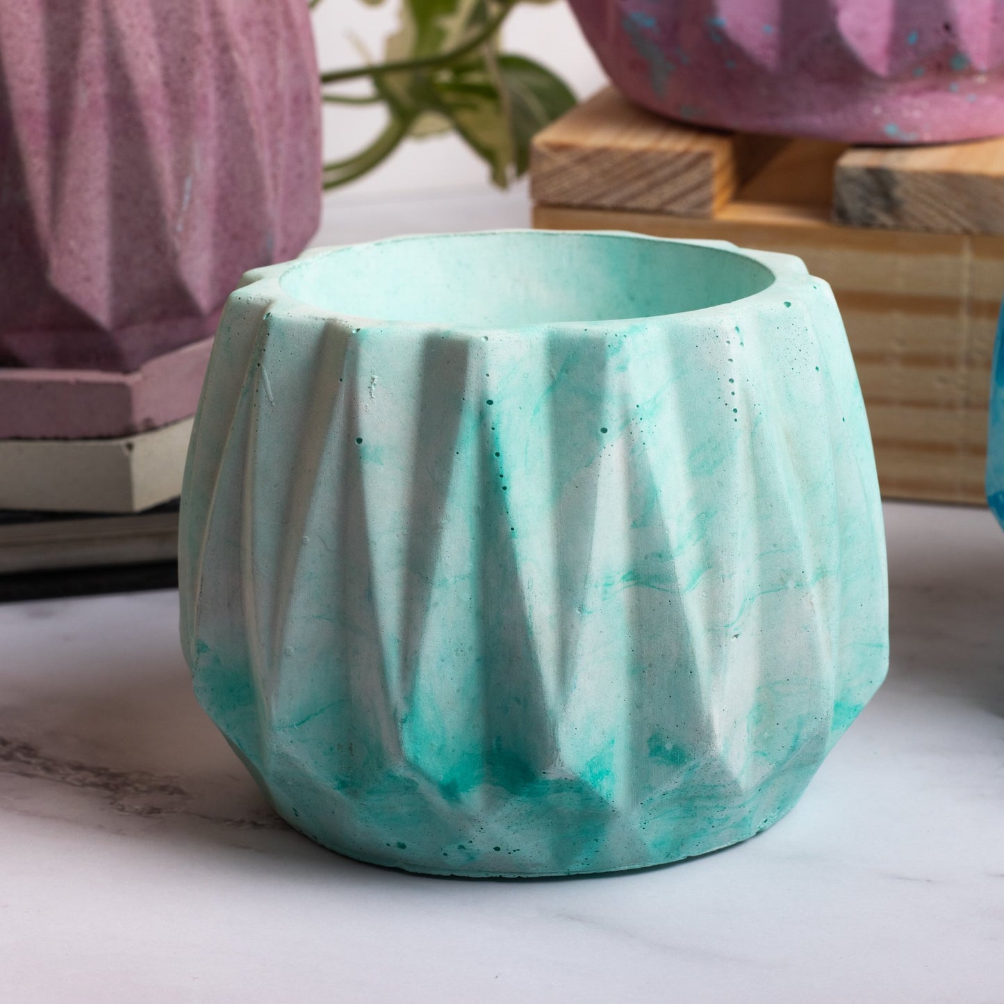 Onca Basil Green - Geometric Succulent Planter for Table top Decor, Window sill or Ledge for Home & Office