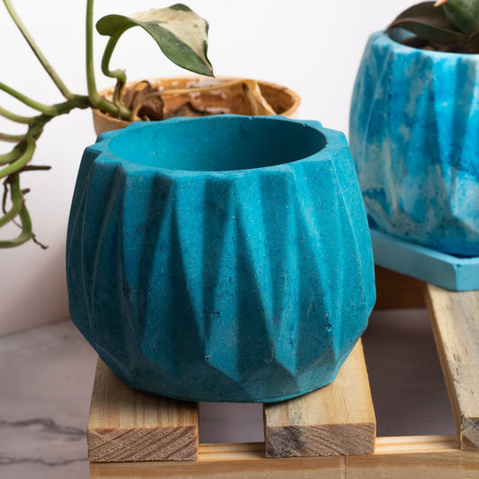 Onca Midnight Blue - Geometric Succulent Planter for Table top Decor, Window sill or Ledge for Home & Office