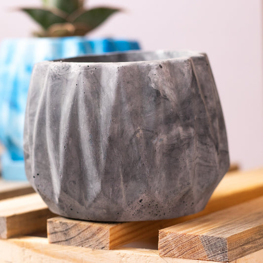 Onca Nero Marble - Geometric Succulent Planter for Table top Decor, Window sill or Ledge for Home & Office