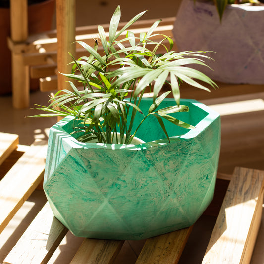 Ovate Planter Mint Marble - Concrete Breathable porous Planter for Pair of Succulents or Small Indoor & Outdoor Plants, Flower Pot for Multiple Succulents or Small Plants