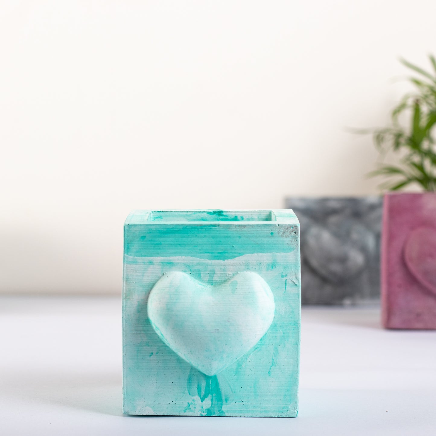 Hearty Planter Mint Marble - 3D Heart shape Planter or Pen Stand for gifting to loved ones