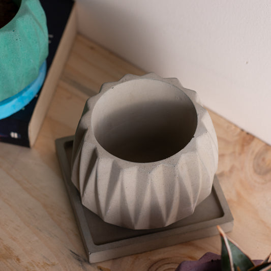 Onca Cement Finish - Geometric Succulent Planter for Table top Decor, Window sill or Ledge for Home & Office