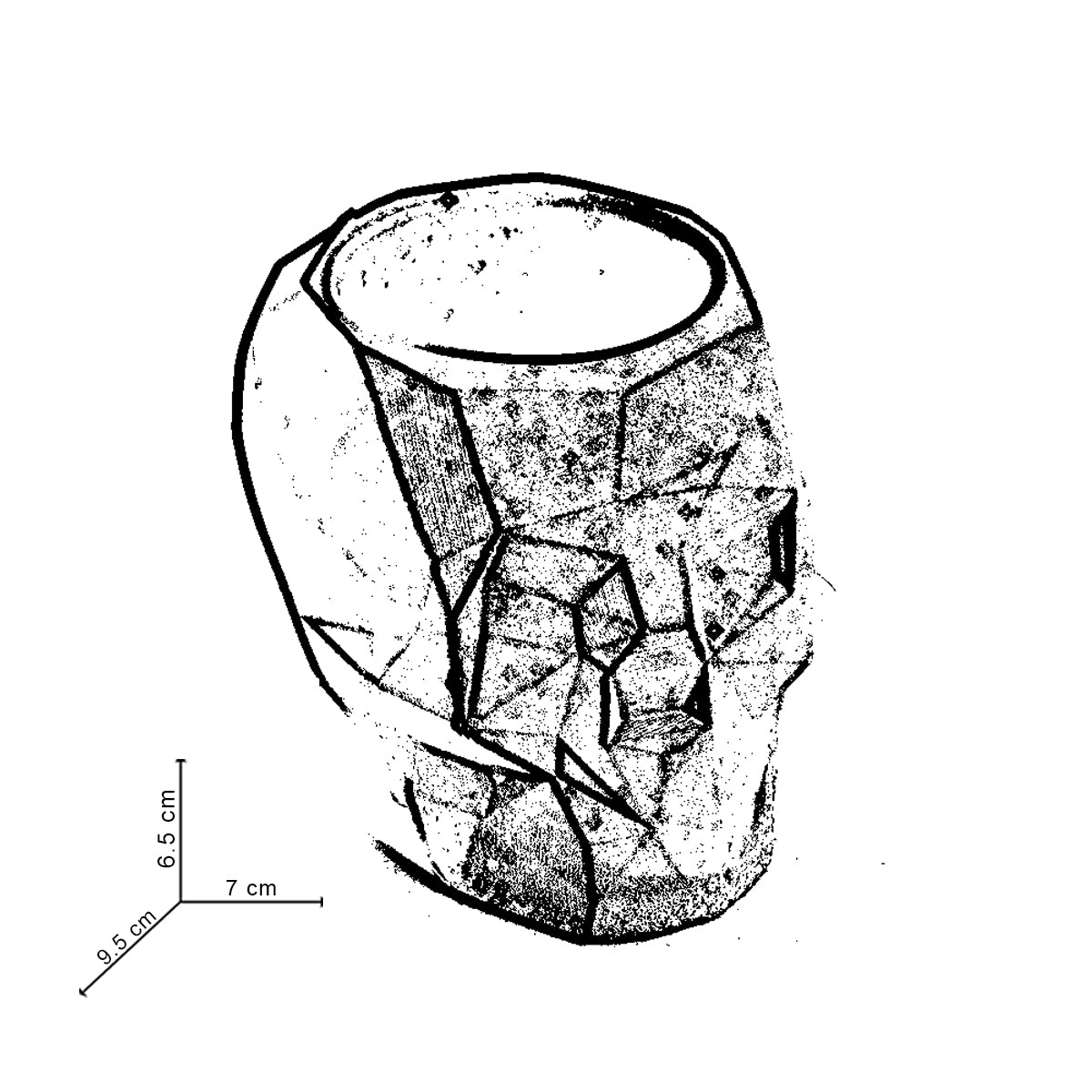 Skull Dark Concrete - Unique geometric skull shaped 3D pointed planter / Paperweight for Home & Office