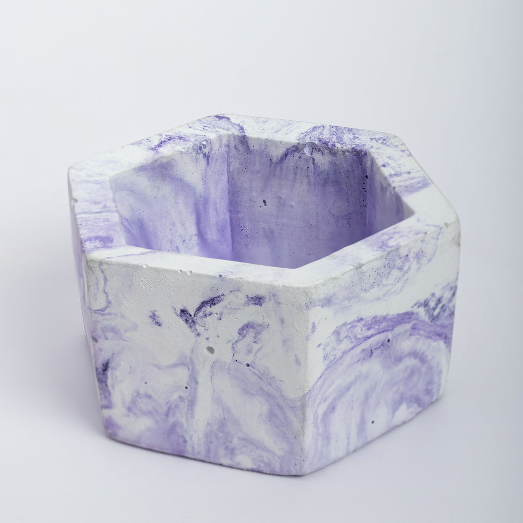 Hexo- Orchid marble - Hexagonal concrete pot for succulents & small plants perfect for office and study table