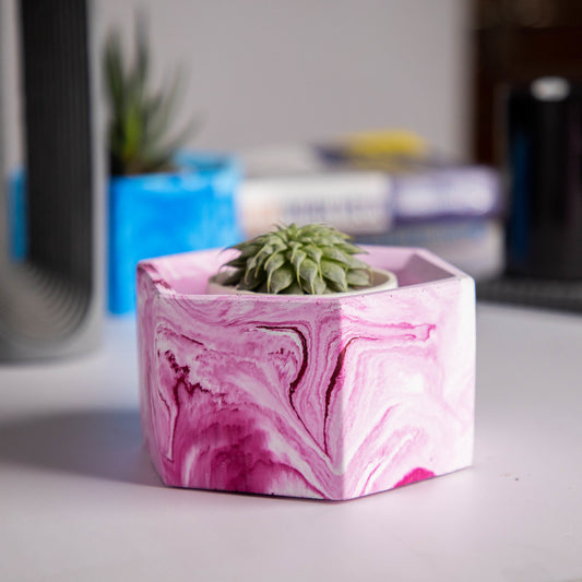 Hexo- Candy Marble - Hexagonal concrete pot for succulents & small plants perfect for office and study table
